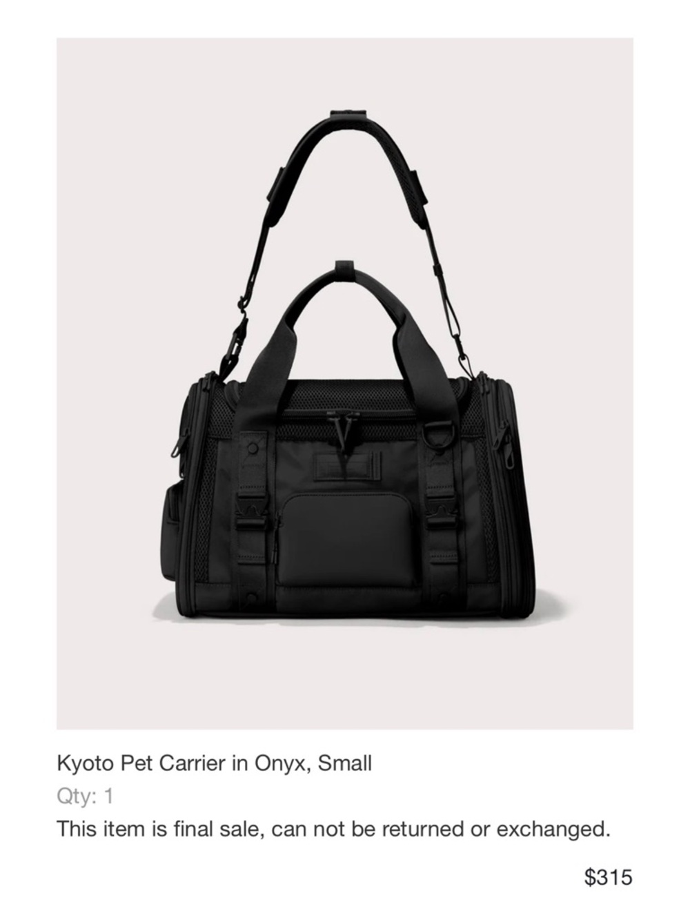 Dagne Dover Kyoto Pet Carrier Duffel in Onyx Small